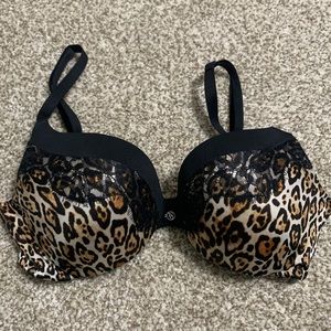 Victorias Secret black leopard lace push up bra
